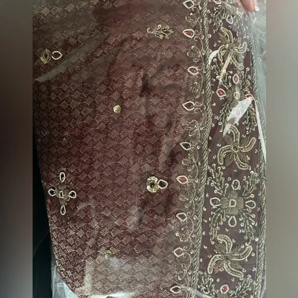 Red heavy bridal bride wedding dupatta intricate work burgundy salwar Punjabi - Picture 5 of 6